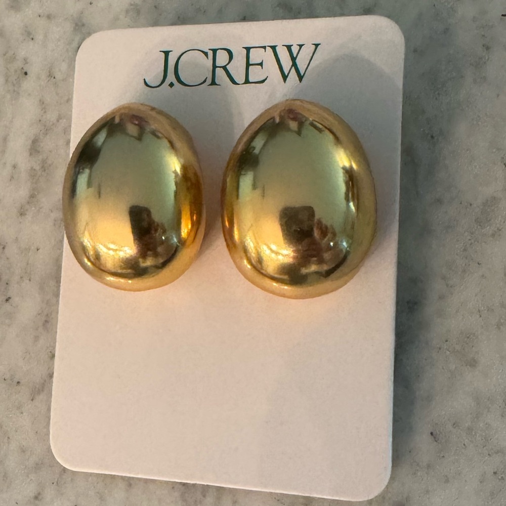 NWT J. Crew METALLIC Gold Oval Earrings - Picture 3 of 4